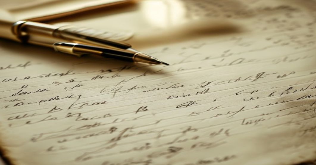 Soft morning light on cream stationery, scattered handwritten notes, and a pen resting on aged paper.
