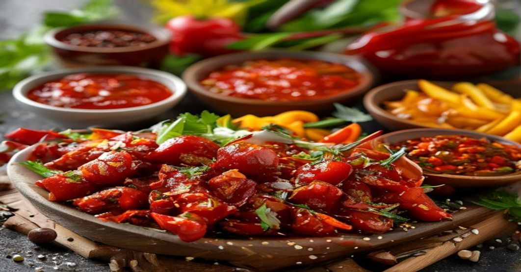 spicy food spread with hot sauce