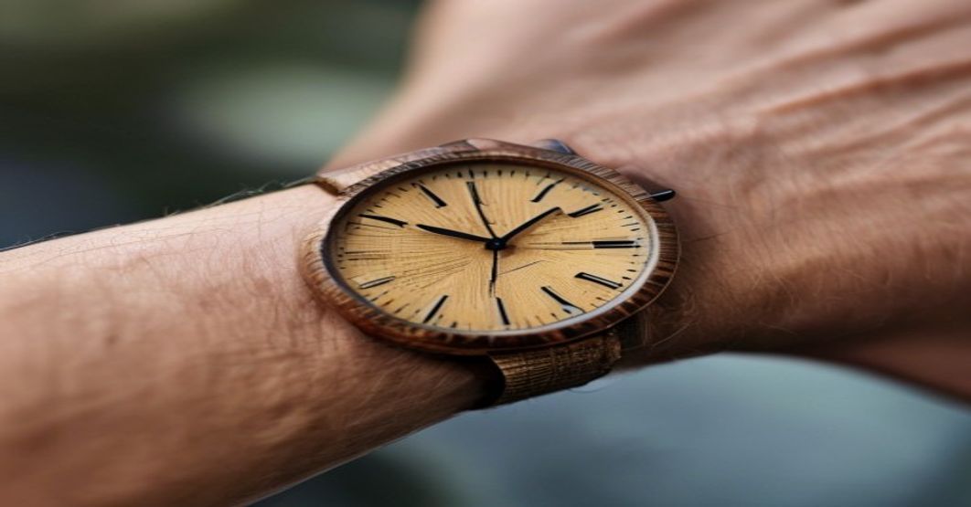 wooden watch on wrist worn daily